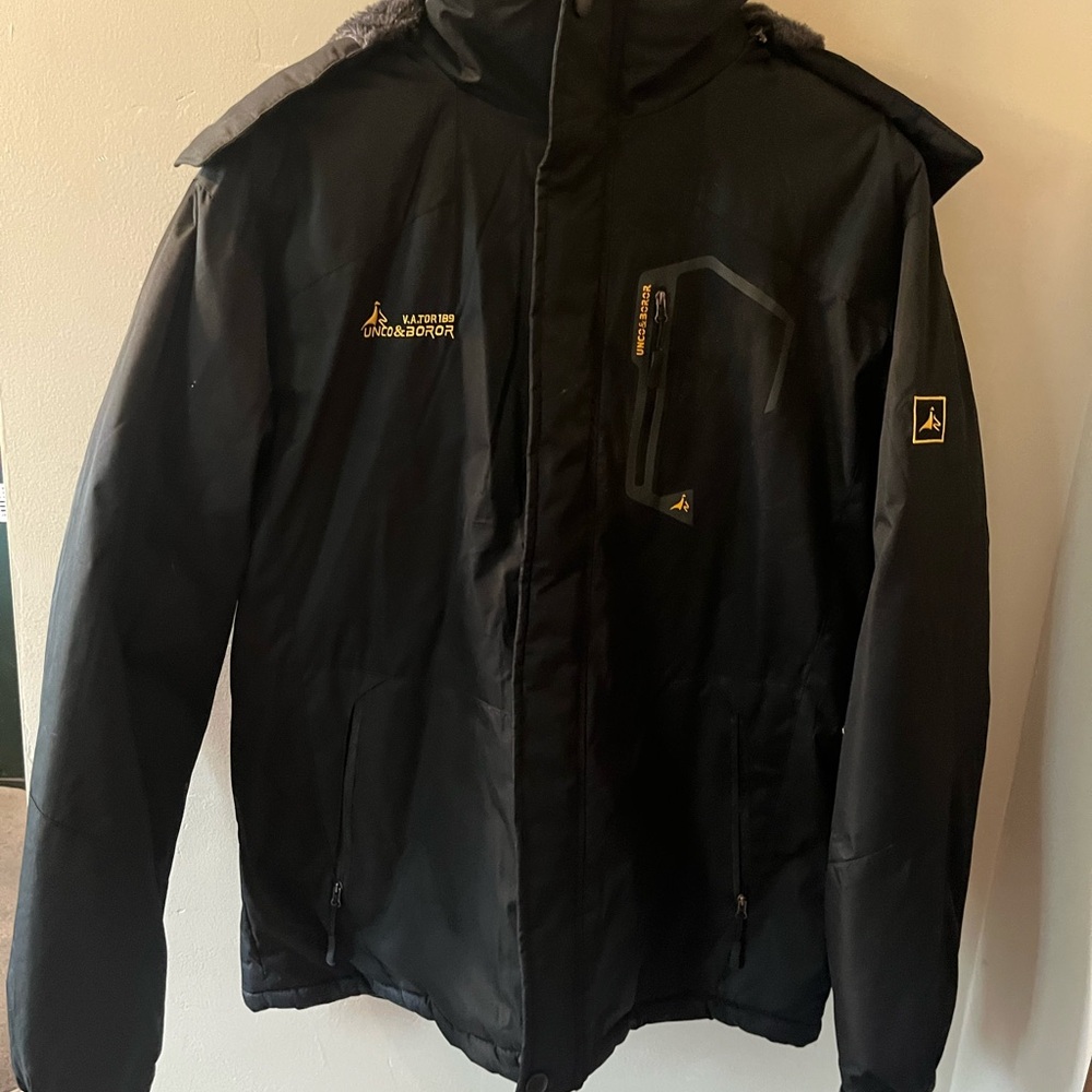 Boys Black Ski Jacket with Gold Accents